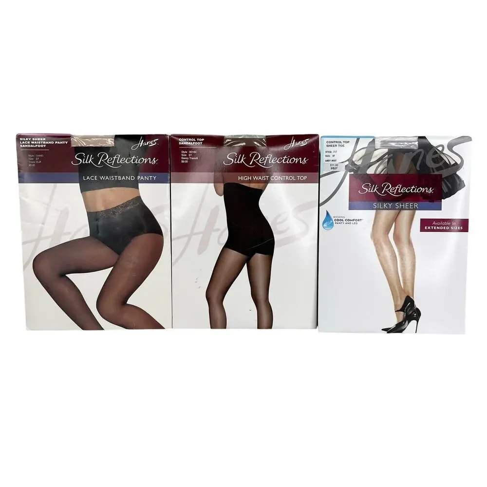 Lot of 3 Silk Reflections Size EF Sandalfoot Gray Control Top New